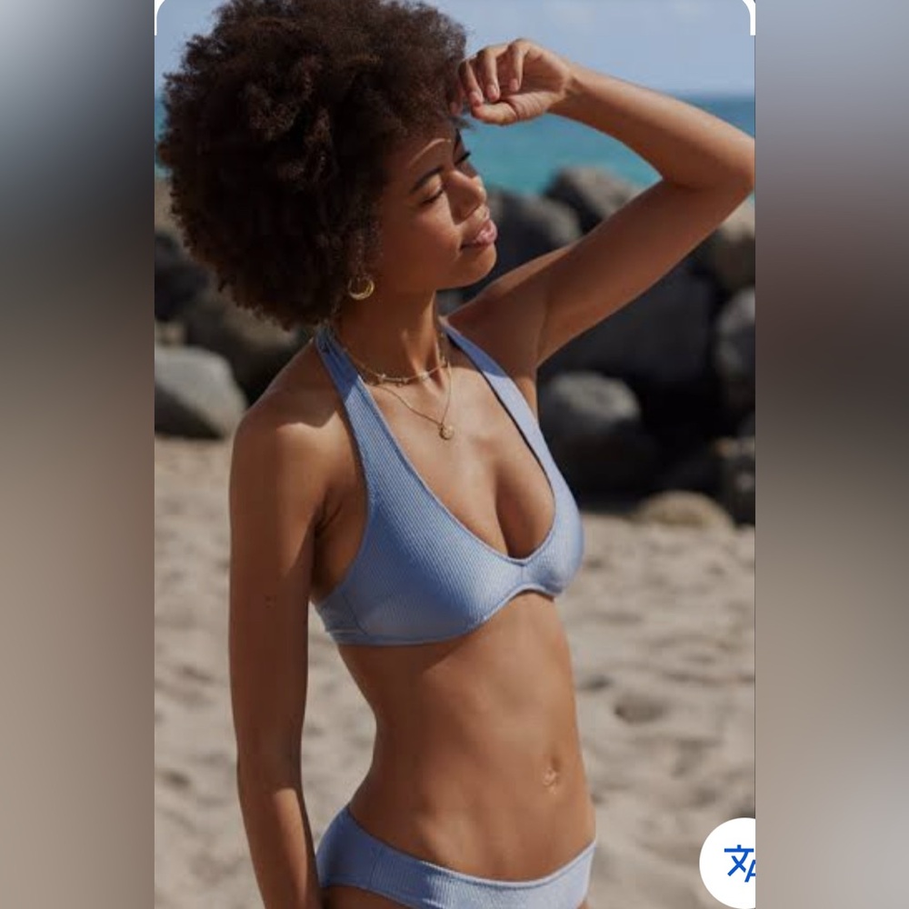 Aerie Light Blue Ribbed Bikini Top